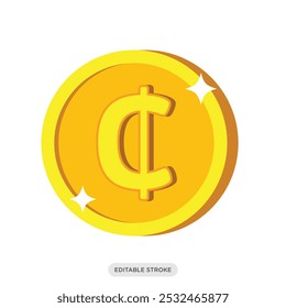 Cedi coin icon, Ghanaian currency symbol on white background - vector illustration