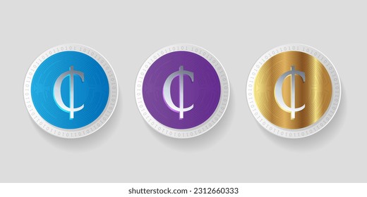 Cedi National currency of Ghana metallic coin set vector illustration banner