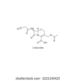 Cefacetrile flat skeletal molecular structure 1st generation Cephalosporin drug used in bacterial infection treatment. Vector illustration.