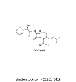 Cefaloglycin flat skeletal molecular structure 1st generation Cephalosporin drug used in bacterial infection treatment. Vector illustration.