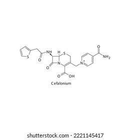 Cefalonium flat skeletal molecular structure 1st generation Cephalosporin drug used in bacterial infection treatment. Vector illustration.