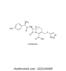 Cefatrizine flat skeletal molecular structure 1st generation Cephalosporin drug used in bacterial infection treatment. Vector illustration.