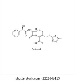 Estructura molecular esquelética plana de Cefcanel Antibiótico de Cefhalosporina utilizado en el tratamiento de la infección bacteriana. Ilustración vectorial.