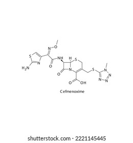 Cefmenoxime flat skeletal molecular structure 3rd generation Cephalosporin drug used in bacterial infection treatment. Vector illustration.