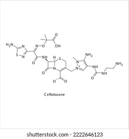 Ceftolozane flat skeletal molecular structure 5th generation Cephalosporin antibiotic drug used in bacterial infection treatment. Vector illustration.