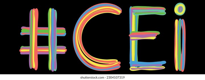 CEI Hashtag. Multicolored bright isolate curves doodle letters like from marker, oil paint. Hashtag #CEI for print, booklet, t-shirt, social network, typography, mobile app. Stock vector