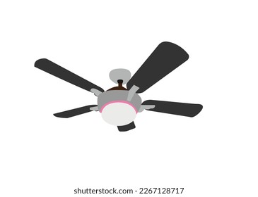 Ceiling air fan vector drawing ceiling fan on roof wall isolated white background. Animated 3D model. Vector sprite sheet. Ceiling fans for residence and office. Vector illustration.