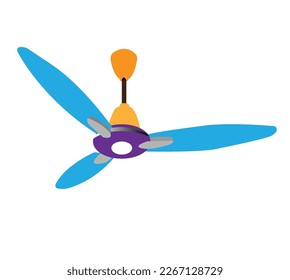 Ceiling air fan vector drawing ceiling fan on roof wall isolated white background. Animated 3D model. Vector sprite sheet. Ceiling fans for residence and office. Vector illustration.