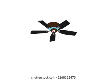 Deckenventilator, Vektorgrafik-Deckenventilator auf der Dachwand einzeln auf weißem Hintergrund. Animiertes 3D-Modell. Vektorspritzer-Blatt. Deckenventilatoren für Büro und Residenz. Vektorgrafik.
