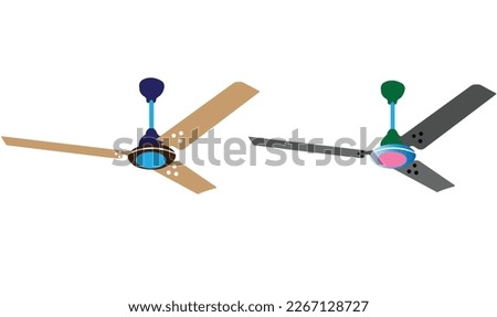 Ceiling air fan vector drawing ceiling fan on roof wall isolated white background. Animated 3D model. Vector sprite sheet. Ceiling fans for residence and office. Vector illustration.