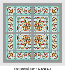 Ceiling Classic - Stained Glass. Vector.