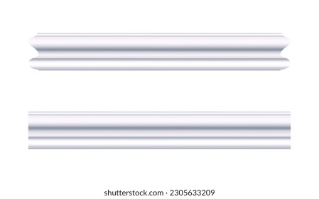 Deckenkornett. Weißes Formen. Kann verwendet werden, um jedes Interieur als künstlerisches Element auf Hauswänden, Decken, glatten Oberflächen. Realistische Vektorgrafik einzeln auf weißem Hintergrund.