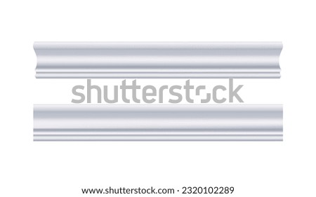 Ceiling cornice. White molding. Can be used to decorate any interior as an artistic element on house walls, ceilings, smooth surfaces. Realistic vector illustration isolated on white background.