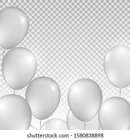 Ceiling Covered in White Balloons on transparent background. Vector illustration. Design for wedding, party, birthday. White Balloons on transparent background