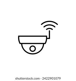 Ceiling dome camera cctv with wi-fi, wifi symbol. Vector drawing.