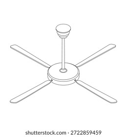 Ventilador de techo - Ilustración vectorial isométrica dibujada a mano en blanco y negro.