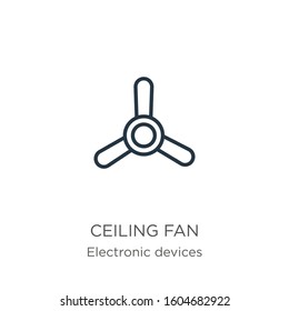 Ceiling fan icon. Thin linear ceiling fan outline icon isolated on white background from electronic devices collection. Line vector sign, symbol for web and mobile