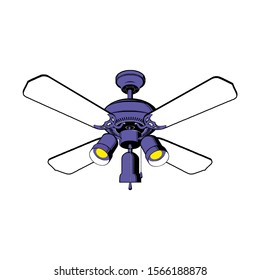 ceiling fan lamp against white background, abstract vector art illustration