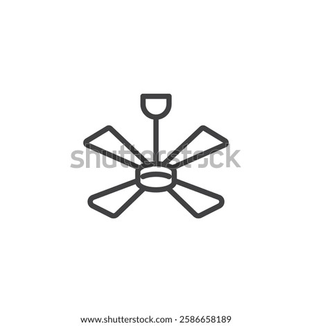 Ceiling Fan line icon. linear style sign for mobile concept and web design. Spinning ceiling fan outline vector icon. Room air circulation symbol, logo illustration. Vector graphics