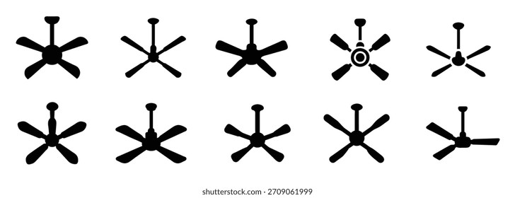 Iconos de la silueta del ventilador de techo - Juego de Ilustraciones de la cuchilla del ventilador de Vector