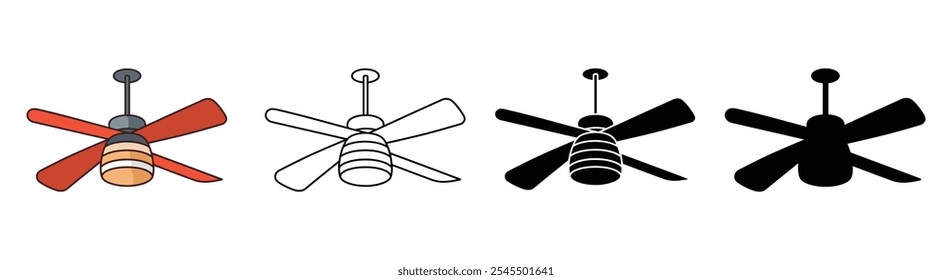 Ceiling Fan Vector Illustration, Outline, Silhouette Icon Design