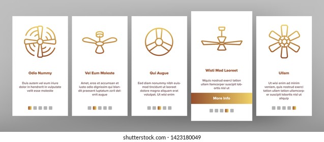 Ceiling Fans, Propellers Vector Onboarding Mobile App Page Screen. Electric Indoor Fans. Air Conditioning, Cooling, Climate Control Technology. Household Appliance Illustrations