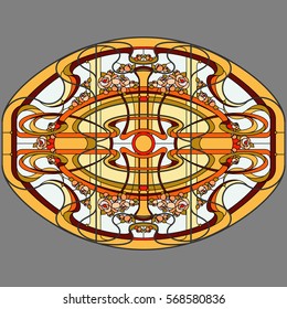 Ceiling with flowers - stained glass. Vector.