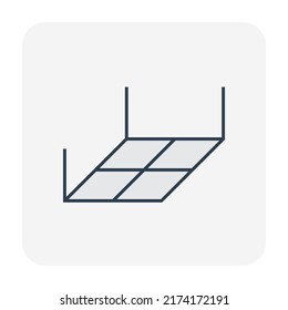 Ceiling Frame Vector Icon Consist Of Grid Line Of Straight Bar, Support, Hanger Or Hanging Rod, Holder, Joist For Adjustable Height To Installation Or Suspended Gypsum Board, Plasterboard Or Drywall.
