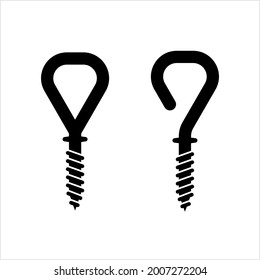 Ceiling Hook Icon, Screw Eye Hook Icon, Ceiling Screw In Hook Icon, Wall, Ceiling Mounted Hook Vector Art Illustration