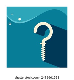 Ceiling Hook Icon, Screw Eye Hook Icon, Ceiling Screw In Hook Icon, Wall, Ceiling Mounted Hook Vector Art Illustration