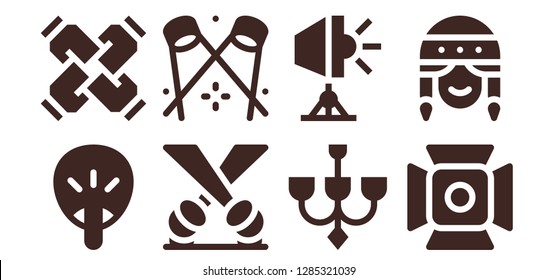  ceiling icon set. 8 filled ceiling icons. Simple modern icons about  - Fan, United, Spotlight, Chandelier