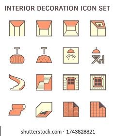 Ceiling and interior decoration material such as lamp, door, window, table and floor material vector icon set design use to interior graphic design element.