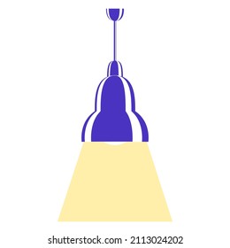 Ceiling lamp. Blue lampshade of complex shape with highlights. Lighting equipment. An element of a home interior . Vector icon, flat, cartoon, isolated