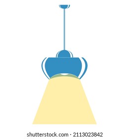 Ceiling lamp. Blue lampshade, shade with highlights. Lighting equipment. An element of a home interior . Vector icon, flat, cartoon, isolated