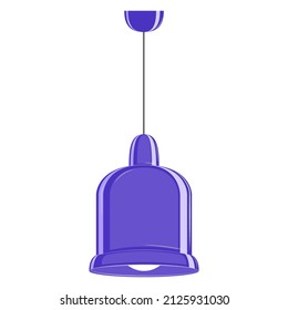 Ceiling lamp. Blue, purple lampshade in the shape of a bell. Lamp design for a fashionable interior. Vector icon, flat, cartoon, color, isolated