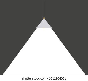 ceiling lamp with bright light catching from the darkness, flat illustration