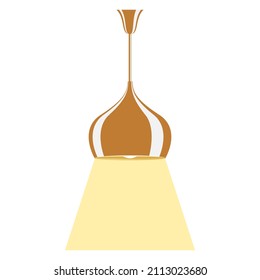 Ceiling lamp. Brown, red lampshade, dome-shaped lampshade. Lighting equipment. An element of a home interior . Vector icon, flat, cartoon, isolated