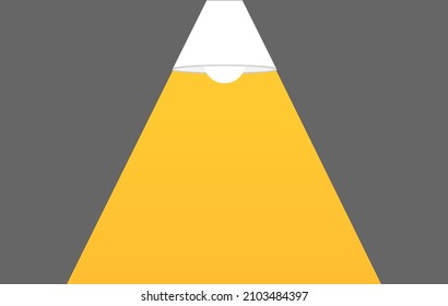 Ceiling lamp bulb as spotlight and text turn on creativity. Yellow spotlight. Lamp bulb silhouette. Minimal design.