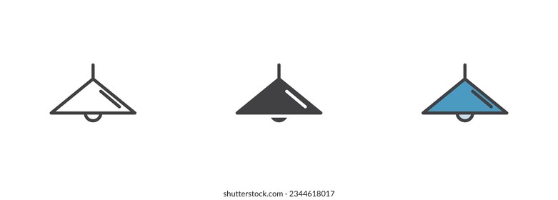 Deckenlampe unterschiedlichen Stil Symbol Set. Linie, Glyph und gefüllte Umrissversion, Umriss und ausgefülltes Vektorzeichen. Symbol, Logo-Abbildung. Vektorgrafik