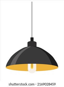 Ceiling lamp. Flat oval lampshade, black yellow. Lamp design for fashionable interior. Vector icon, flat, cartoon, color, insulated