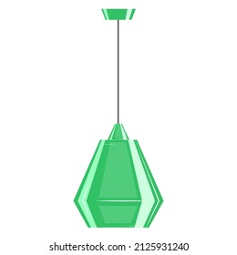 Ceiling lamp. Green lampshade for kitchen, bedroom, wardrobe. Lamp design for a fashionable interior. Vector icon, flat, cartoon, color, isolated