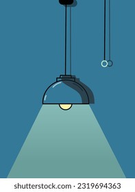 Ceiling lamp. Hanging ceiling lamp illuminated at night. Office work purpose vector.