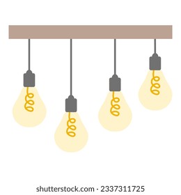Ceiling lamp with hanging on cord bulbs, interior design element for living room or cabinet, vector