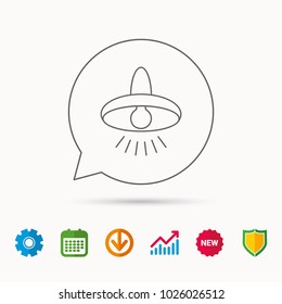 Ceiling lamp icon. Light illumination sign. Calendar, Graph chart and Cogwheel signs. Download and Shield web icons. Vector
