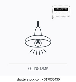 Ceiling lamp icon. Light illumination sign. Linear outline icon. Speech bubble of dotted line. Vector