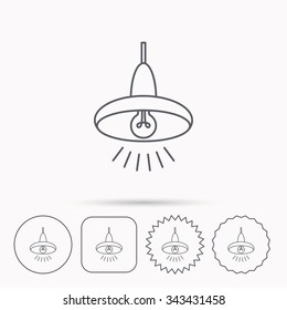 Ceiling lamp icon. Light illumination sign. Linear circle, square and star buttons with icons.