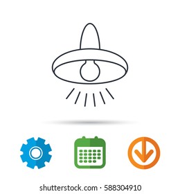 Ceiling lamp icon. Light illumination sign. Calendar, cogwheel and download arrow signs. Colored flat web icons. Vector