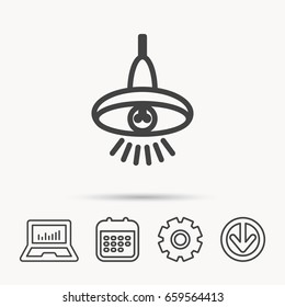 Ceiling lamp icon. Light illumination sign. Notebook, Calendar and Cogwheel signs. Download arrow web icon. Vector