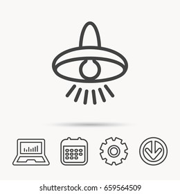 Ceiling lamp icon. Light illumination sign. Notebook, Calendar and Cogwheel signs. Download arrow web icon. Vector