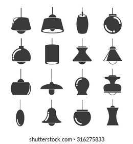 ceiling lamp icons set, interior furniture icons